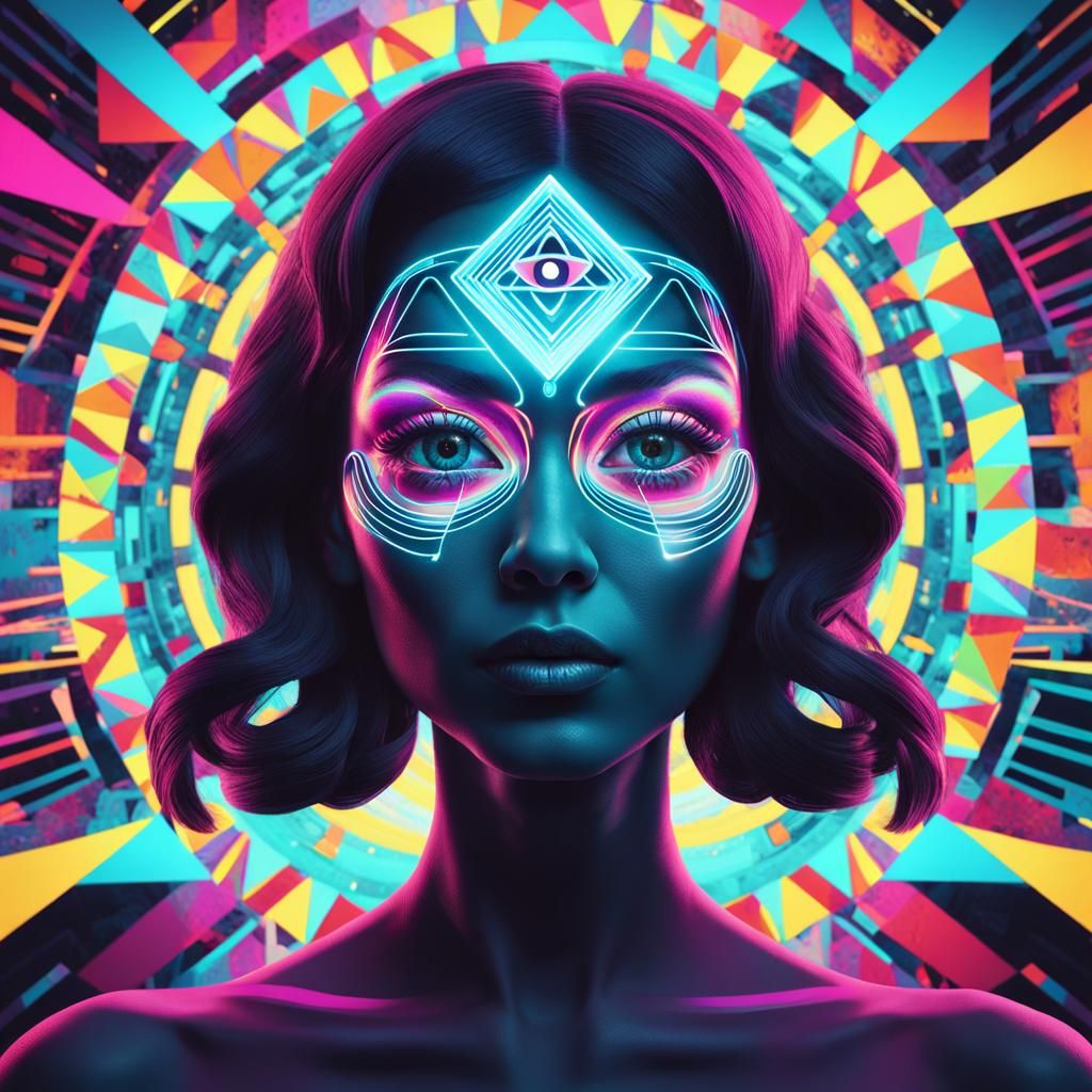 Psychedelic Pop Art Portrait with Third Eye