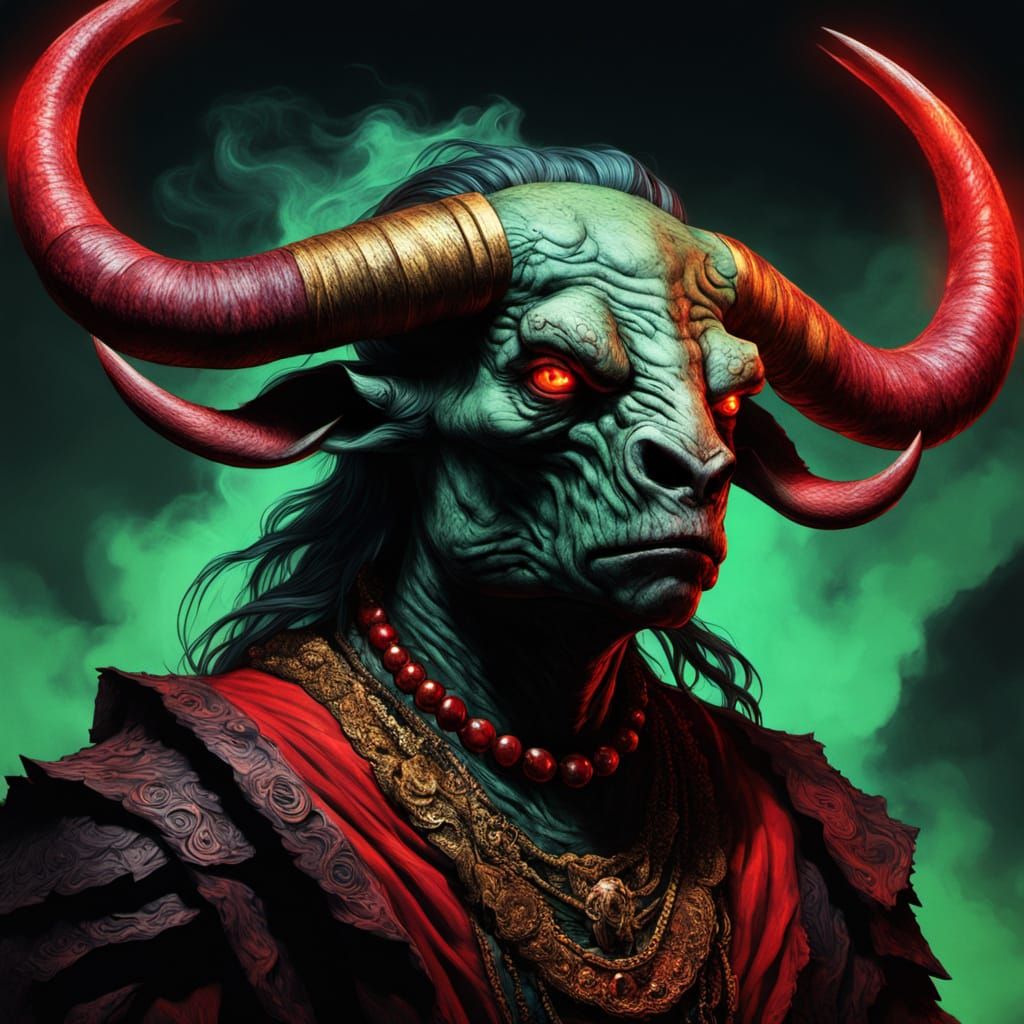 Zombie Queen with Buffalo in Dark Fantasy Horror Style