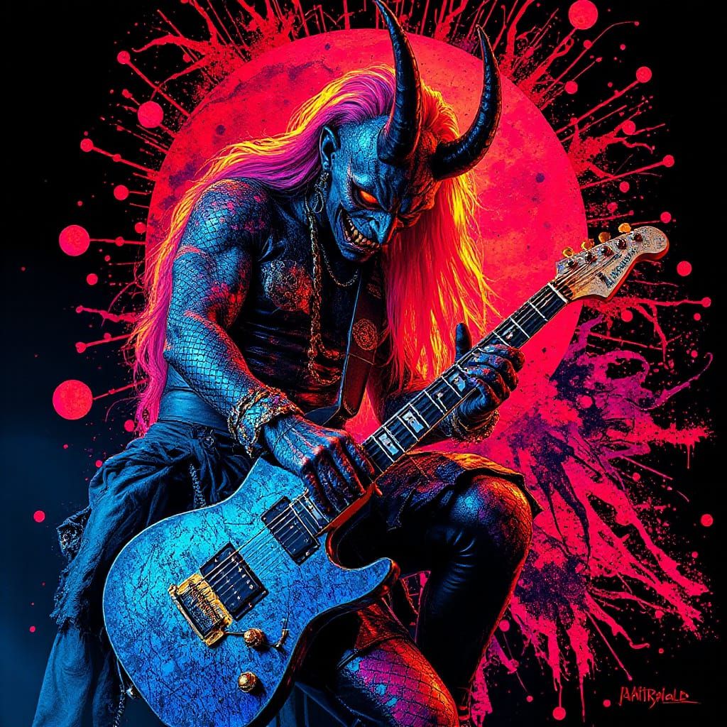 Abstract heavy metal musical, blacklight neon. Iridescent scales, Demonic expressionism, Scarlett Hooft Graafland, Jacks...