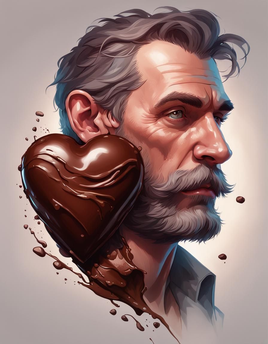 Man Enjoys Chocolate Heart: Detailed Digital Portrait