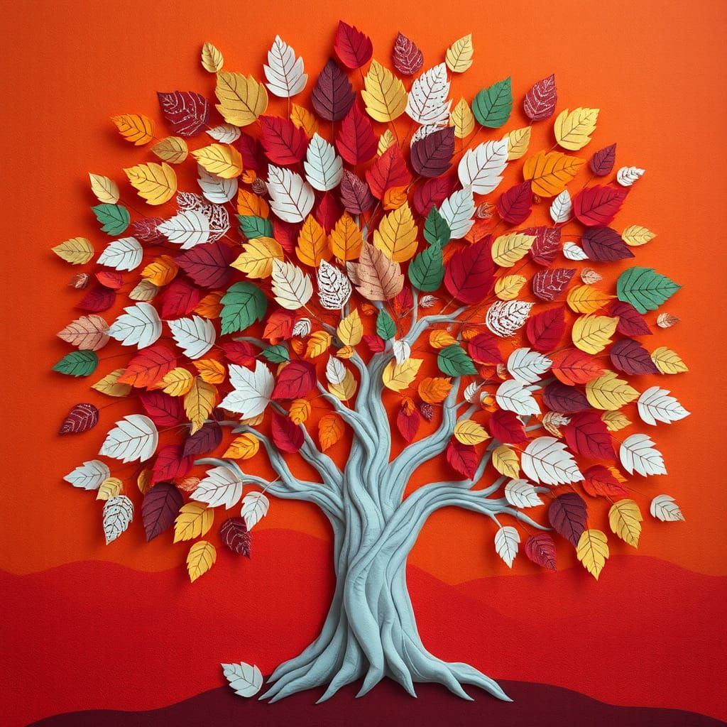 Colorful Paper Leaves Form Whimsical Fall Tree