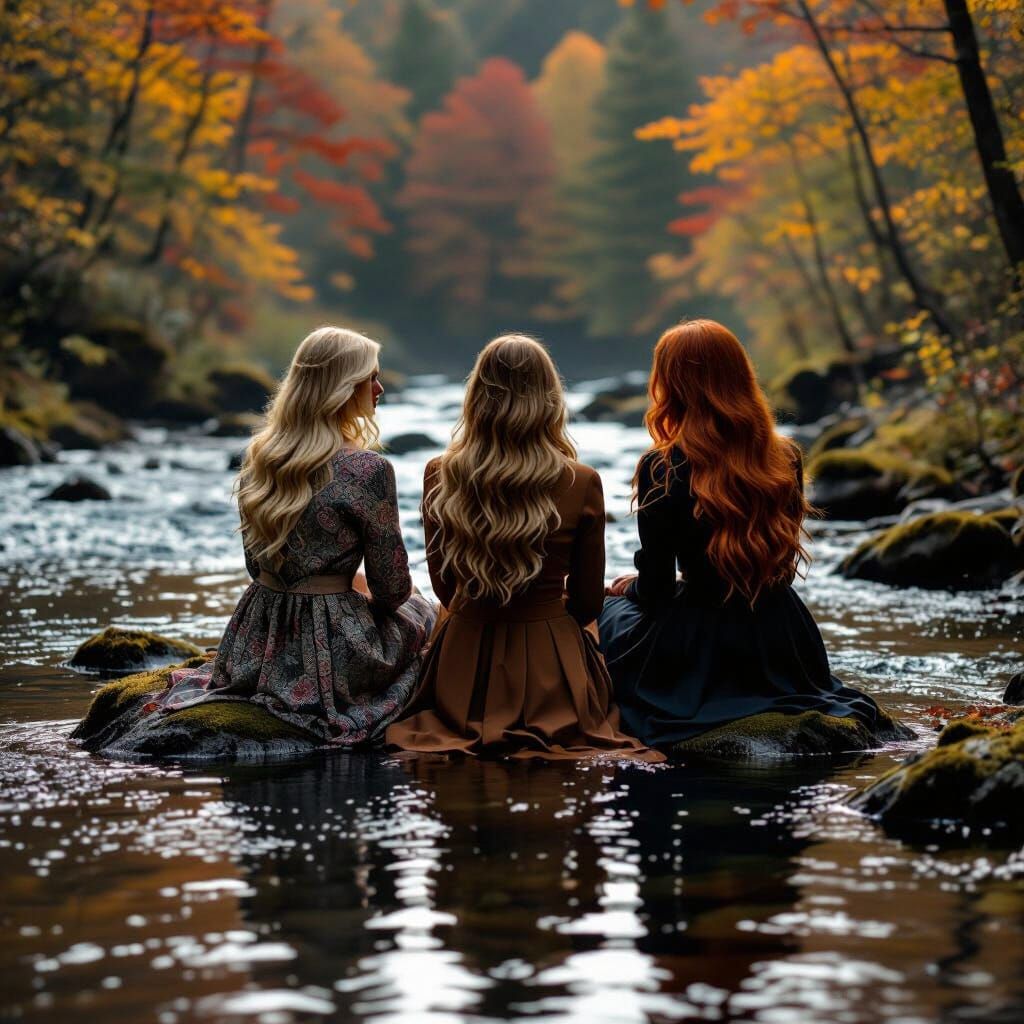 Women Reunited by Autumn Reflections in Cinematic Style