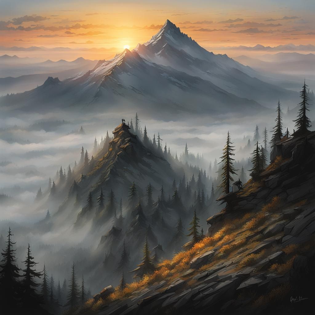 Sunrise Over Misty Mountain Forest