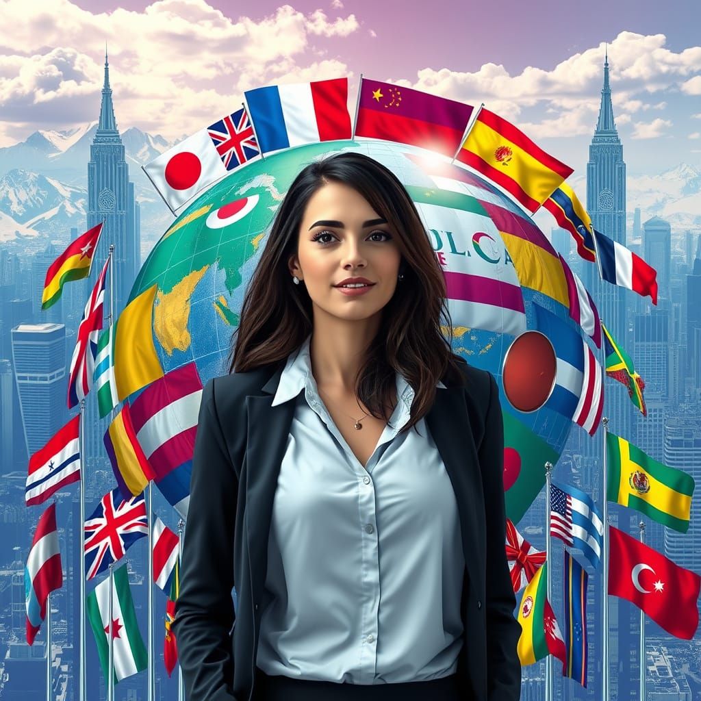 Global Businesswoman in Futuristic Ash Thorp Style