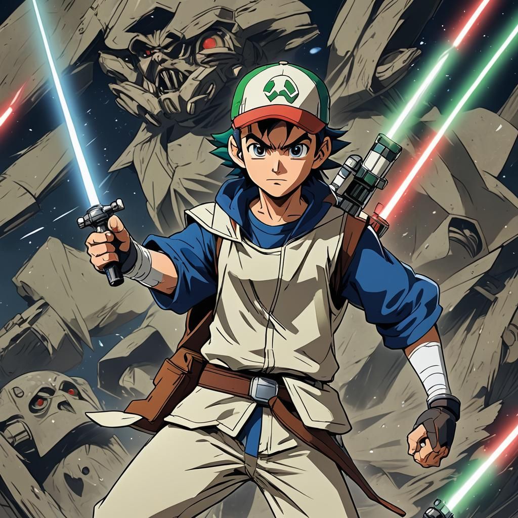 Ash Ketchum as Jedi in Anime Style