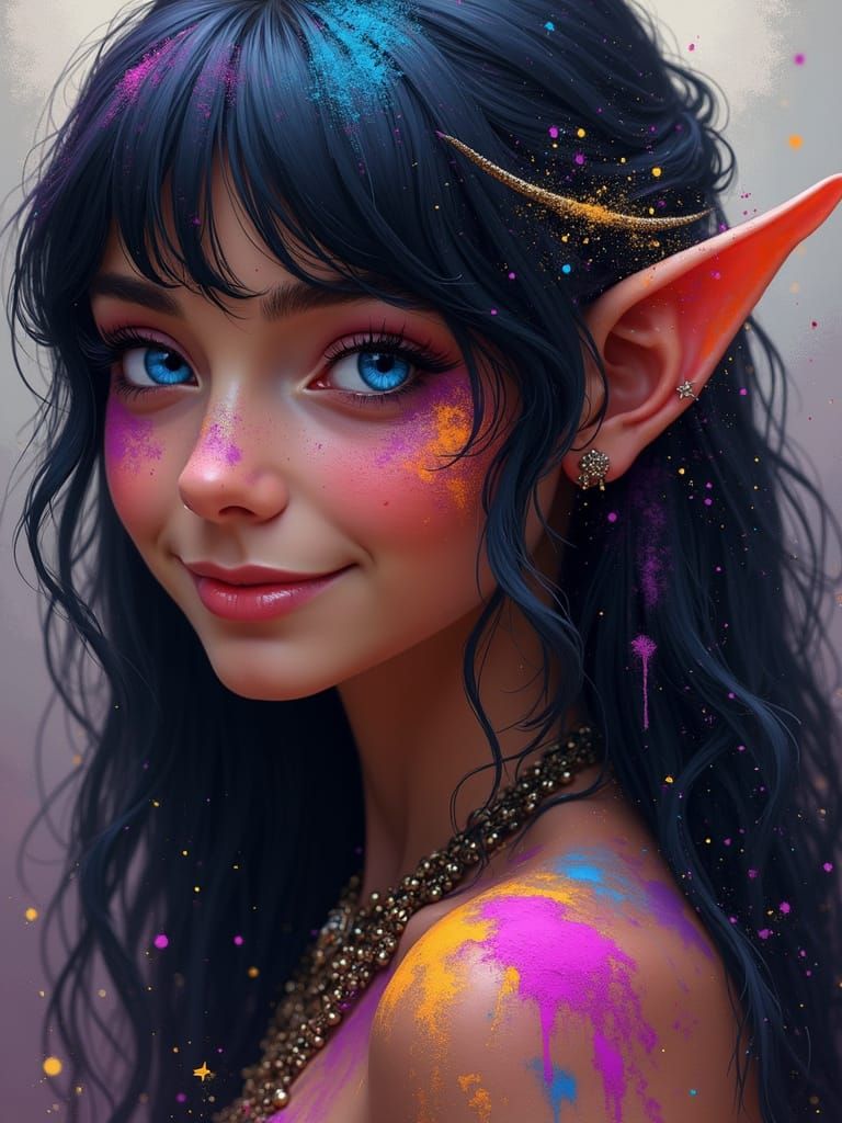 Colourful Indian Elf Maiden Celebrates Holi Festival
