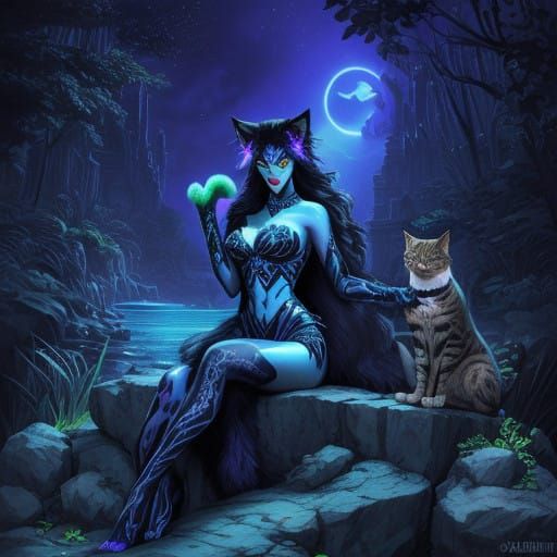 Glowing Feline Siren in Neon Beauty