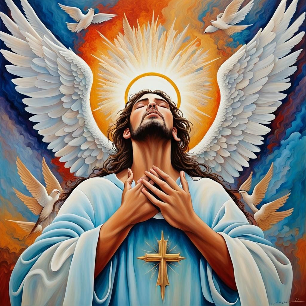 Jesus with Angels in Abstract Art