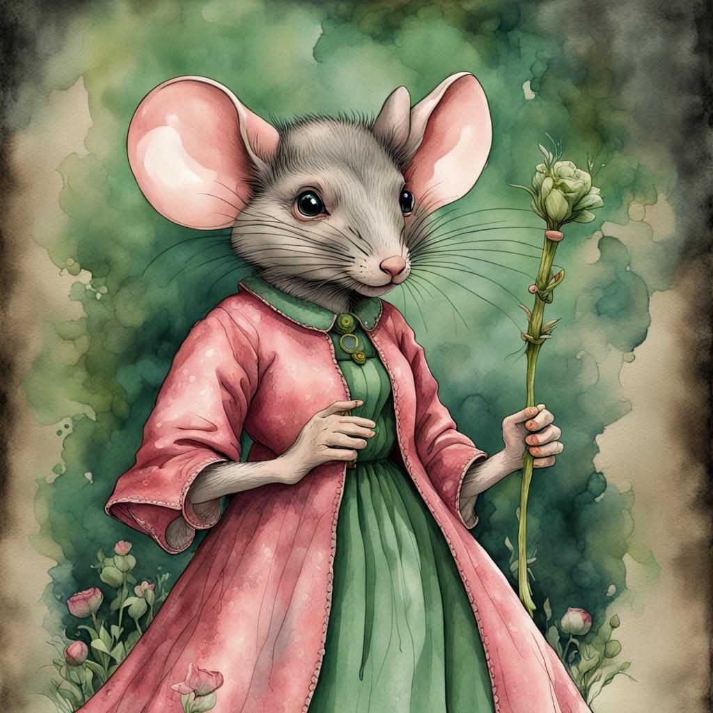 Watercolor Cartoon Mouse in Beatrix Potter Style
