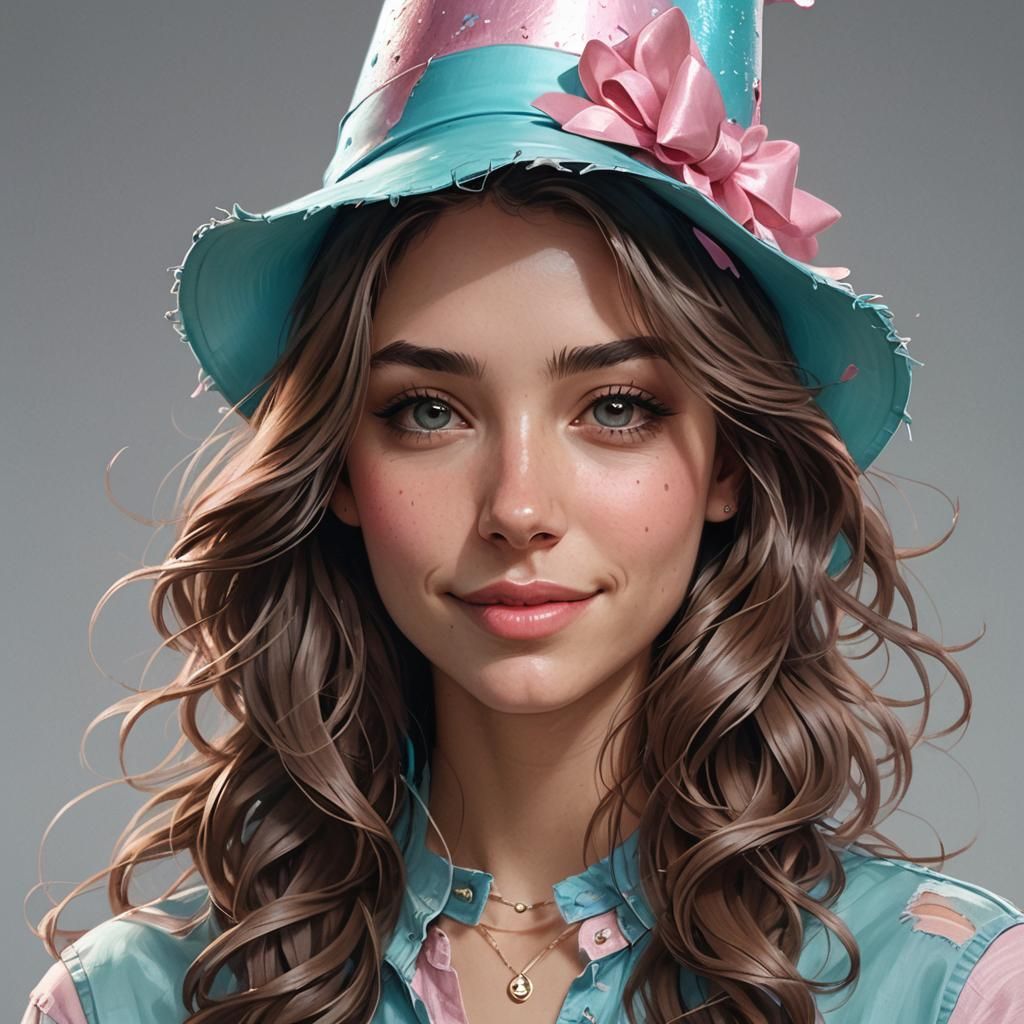 Teen Girl Portrait with Party Hat, Digital Art