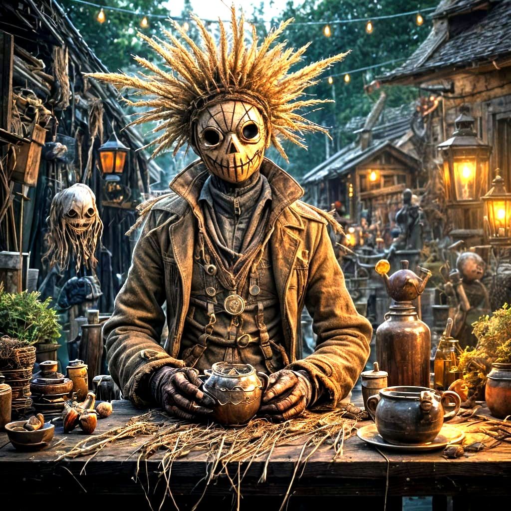 Steampunk Scarecrow in Neon Pop Art Style