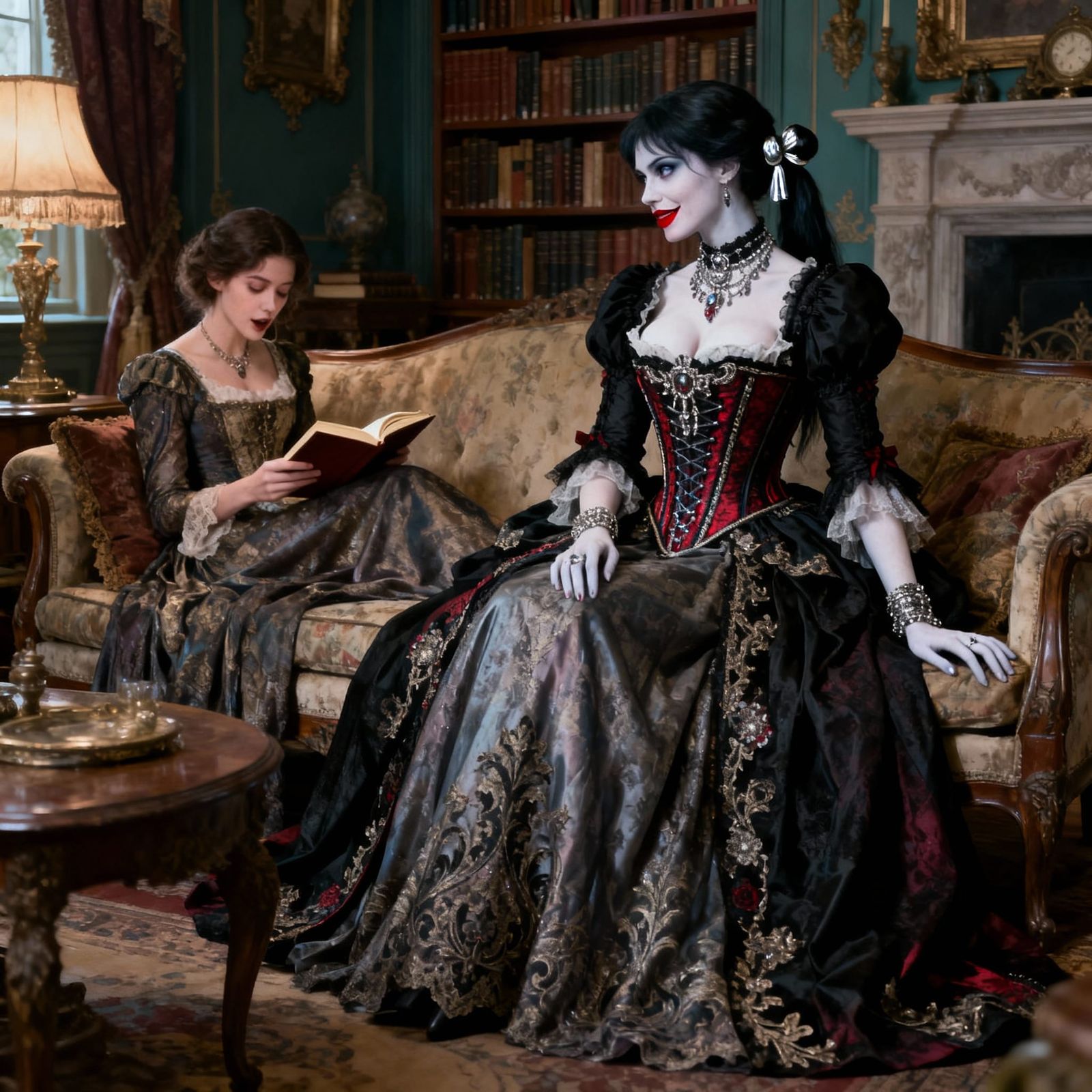 Victorian Vampire Woman Gazes at Companion
