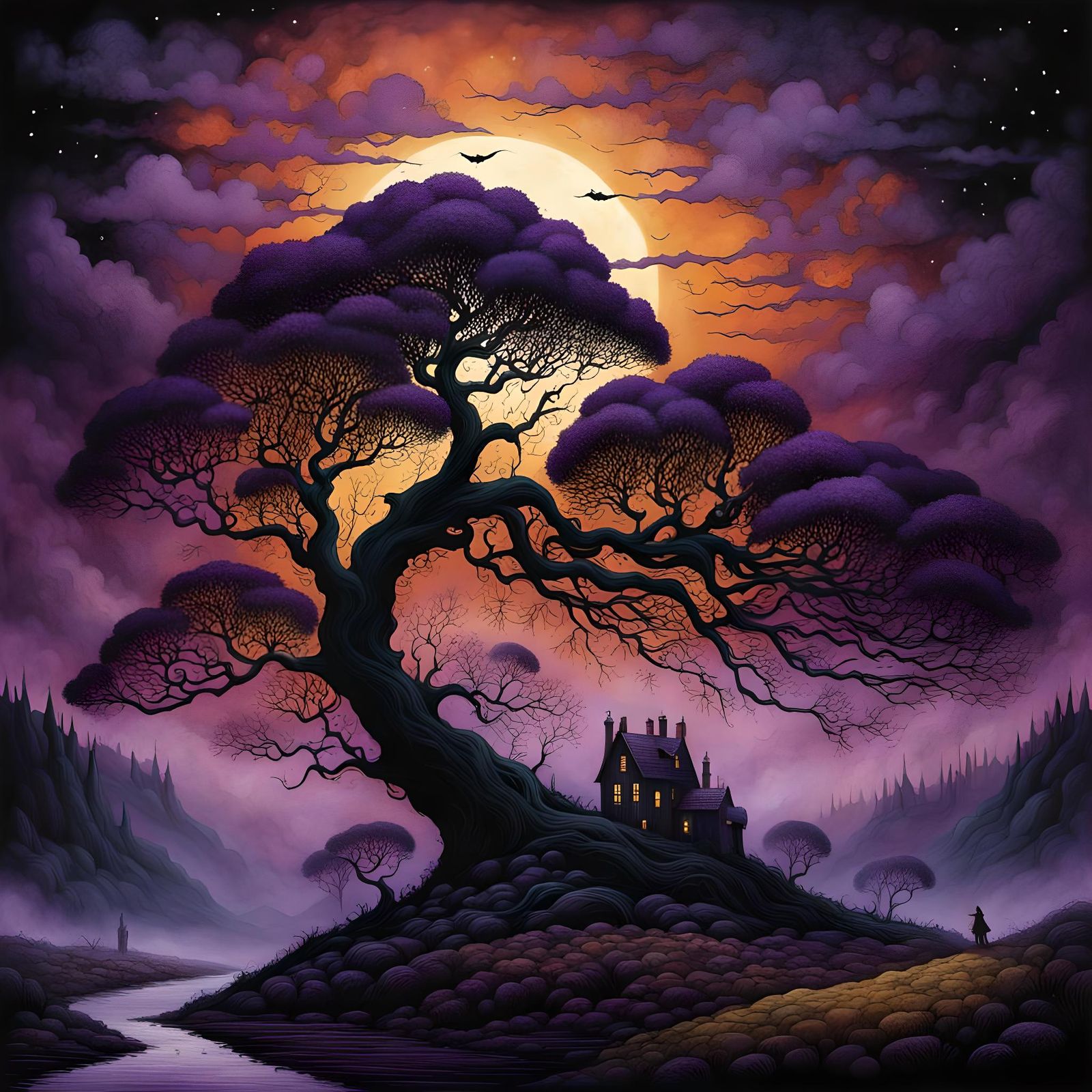 Misty Moor at Twilight: An Intricate Illustration