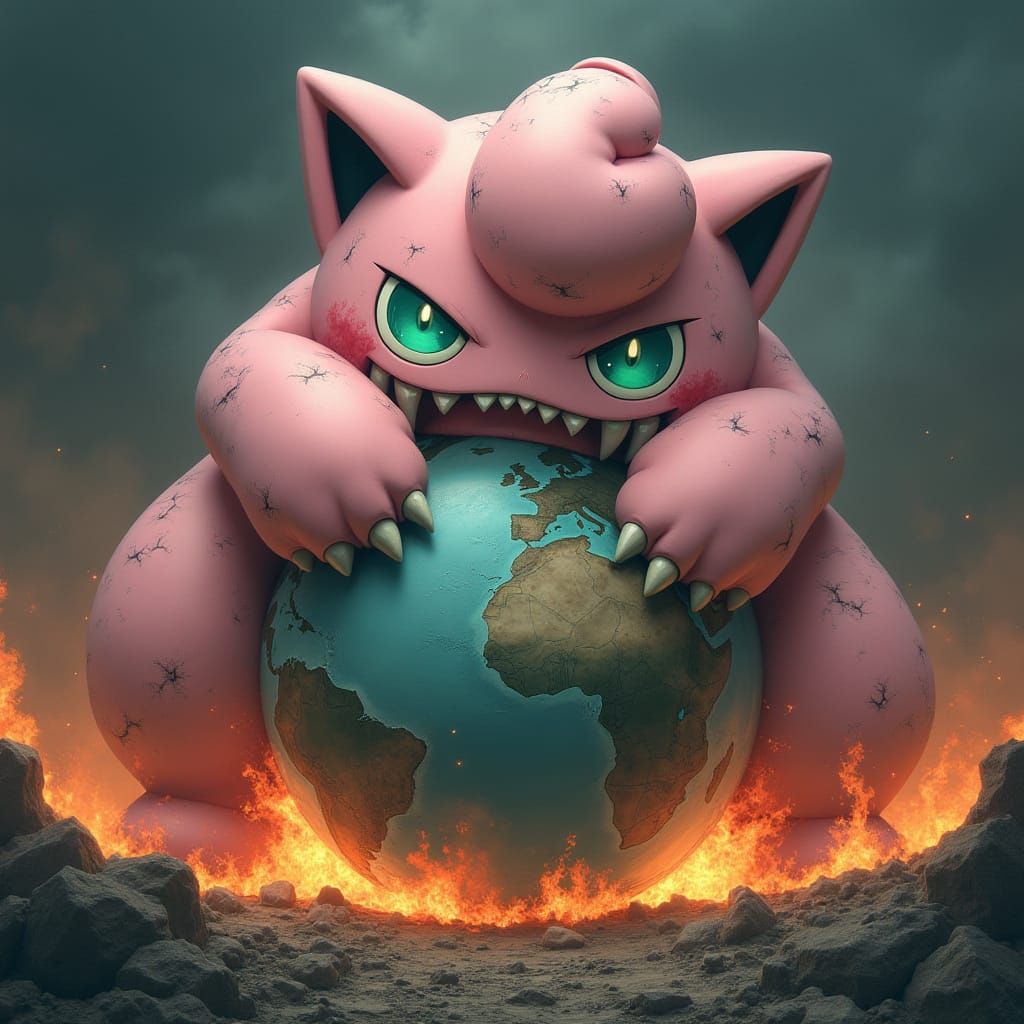 Gigantic Jigglypuff Crushes Earth in Haunting Surreal Scene
