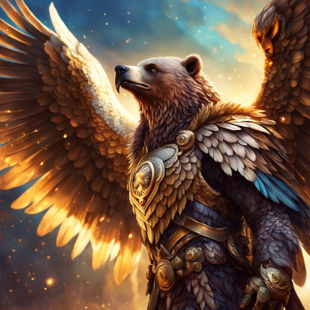 Majestic Grizzly Eagle Warrior in Golden Glory