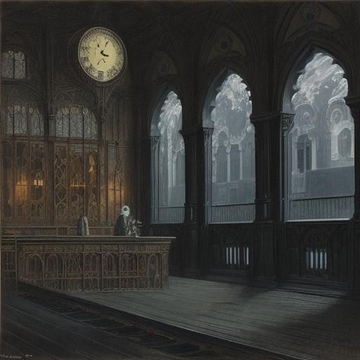 Surreal Moonlit Station Inspired by Van Eyck and Dali