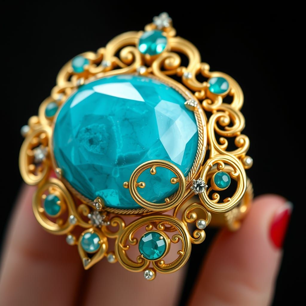 Art Nouveau Jewel with Gold and Silver Filigree