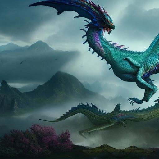 Prismatic Dragon Land: Epic Digital Matte Painting