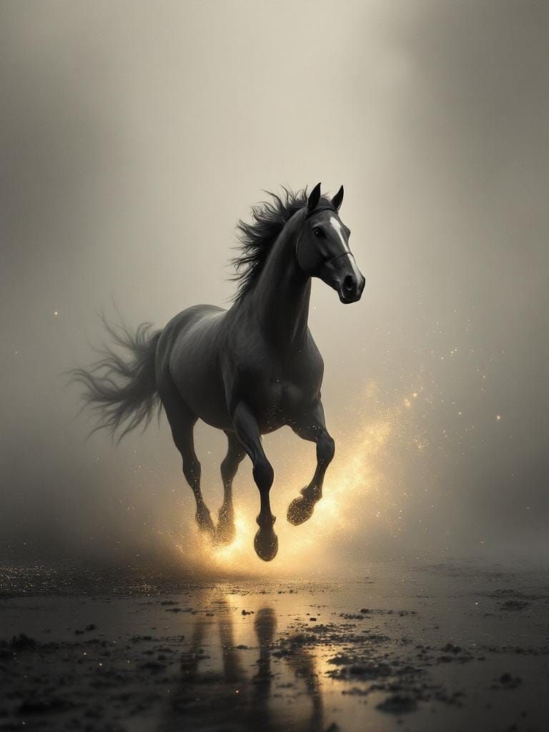 Horse Running Free in Film Noir Lighting