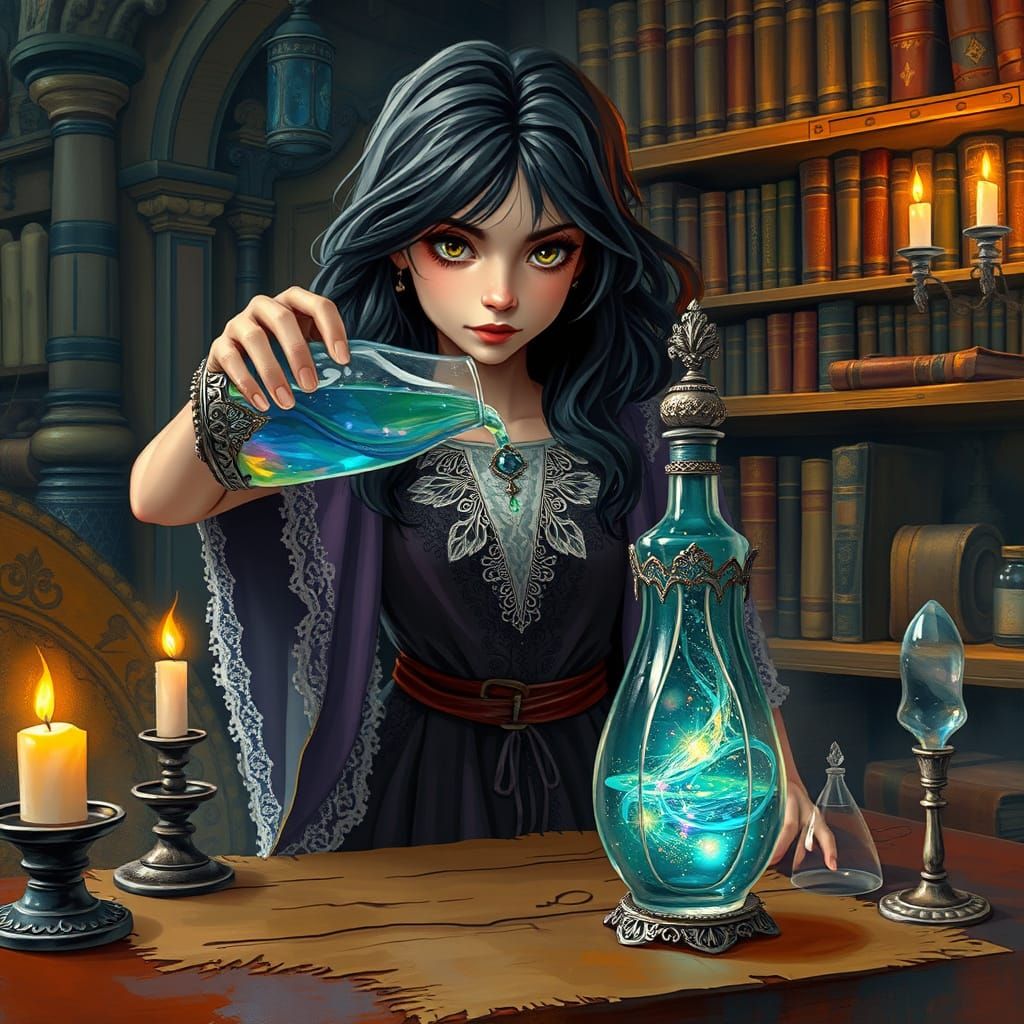 Mystical Potion in Ornate Crystal Bottle
