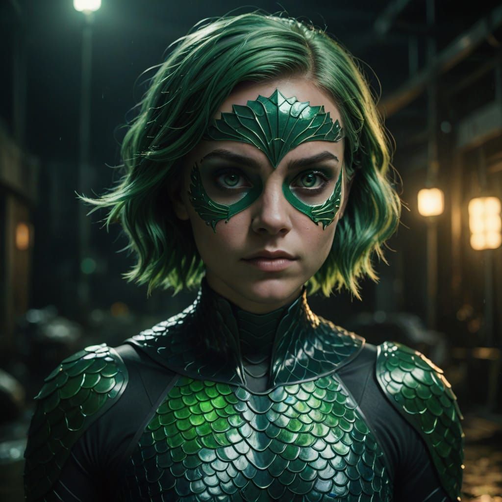 Hyperrealistic Mermaid Portrait with Green Hair and Costume