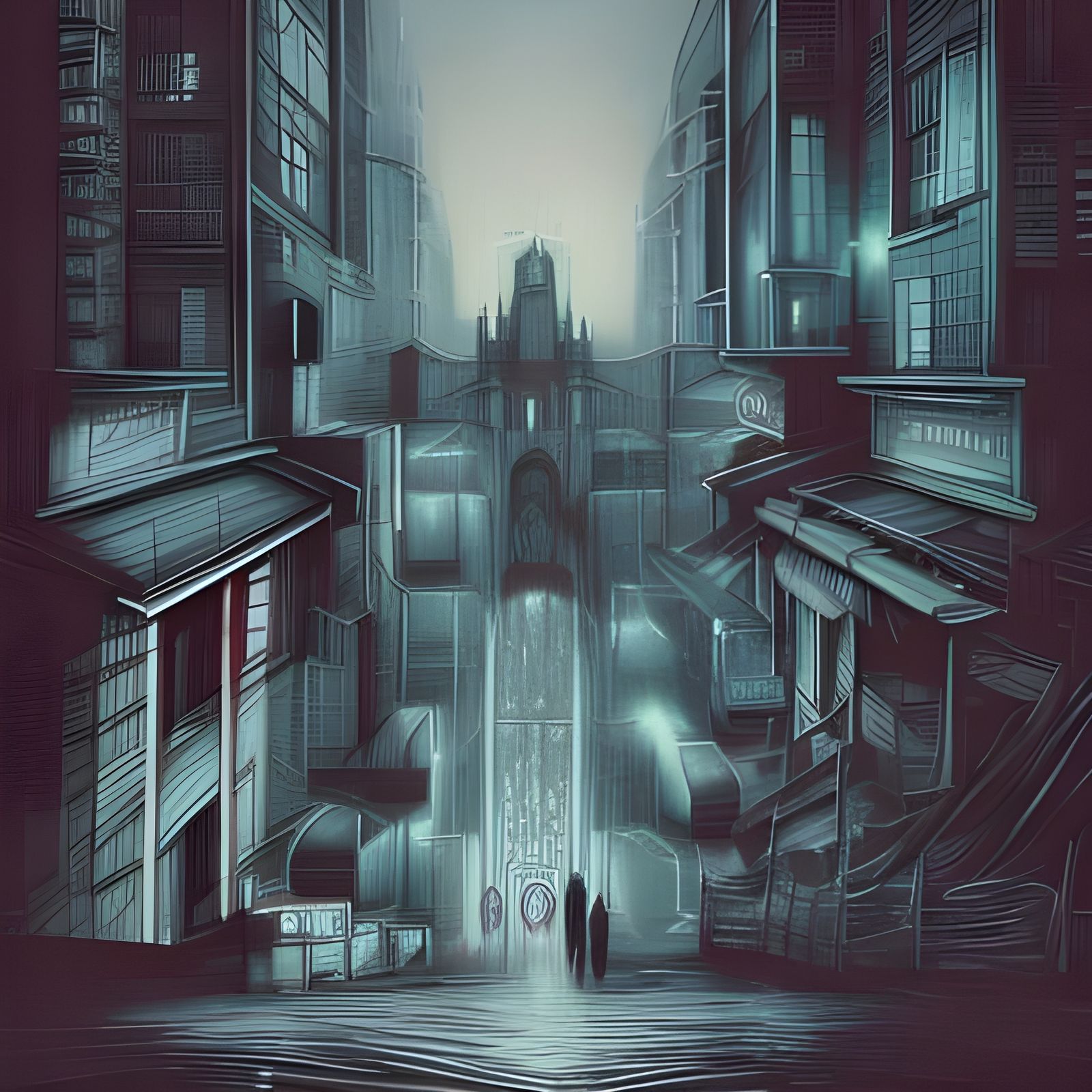 Futuristic Couple Walking City Streets at Night