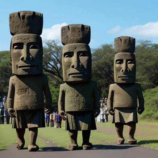 Marching Moai Heads on the Move