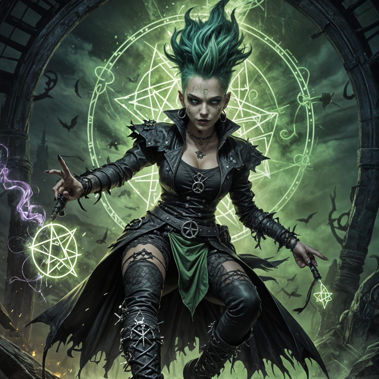 Punk Witch Draws Glowing Pentagram