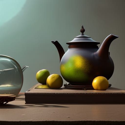 Teapot and Fruit in Rembrandt Style