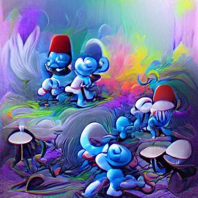 Psychedelic Smurfs in a Hallucinatory Art Style