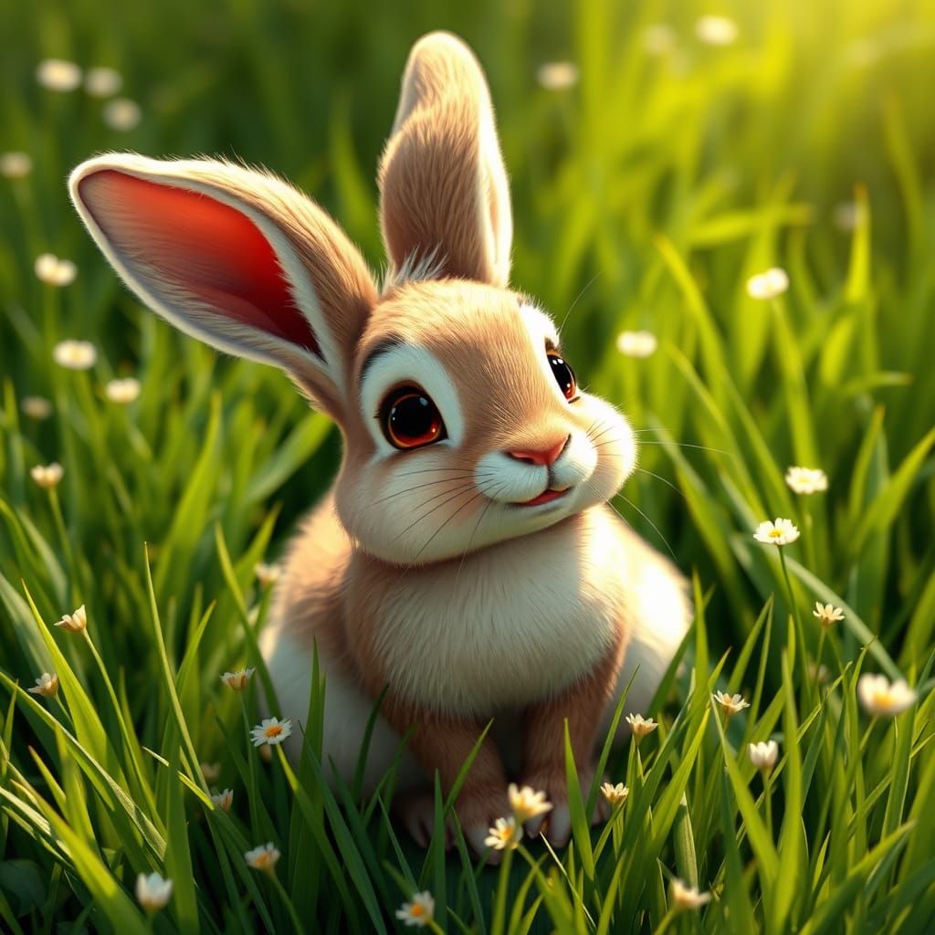 Surreal Disney-Inspired Rabbit in Lush Green Meadow