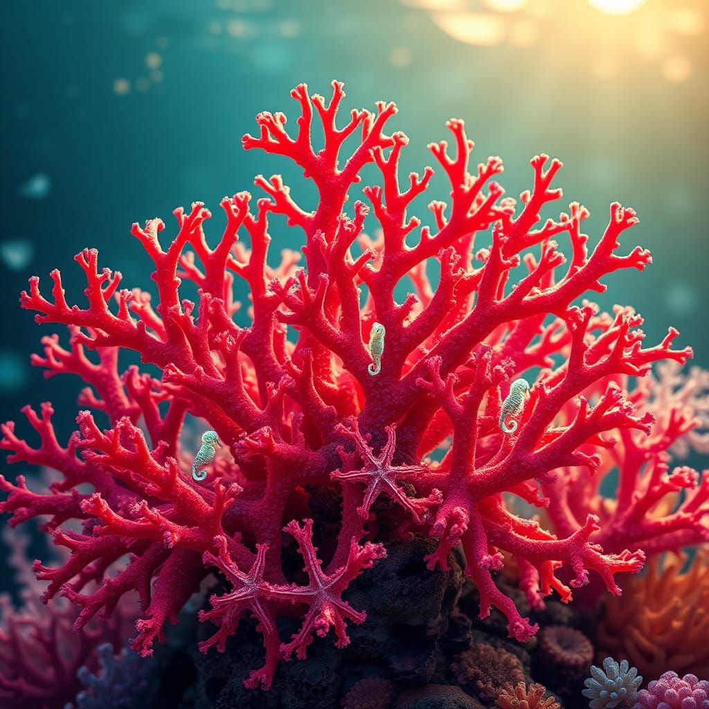 Vibrant Coral Reef with Seahorses, Digital Art