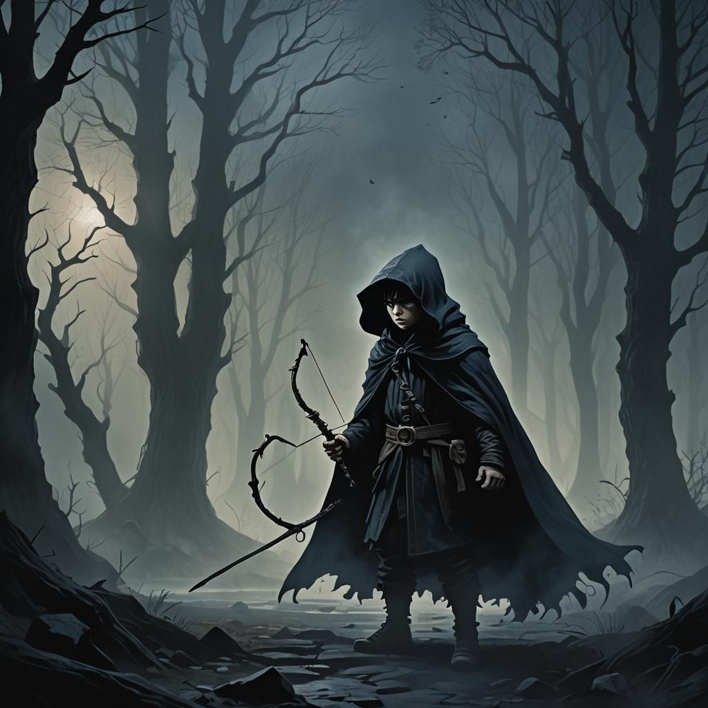 Sinister Halfling Archer in Dark Fantasy Illustration