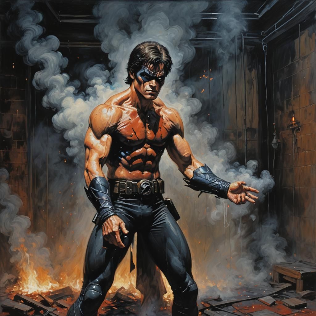 Nightwing in Smoky Room, Oil Painting