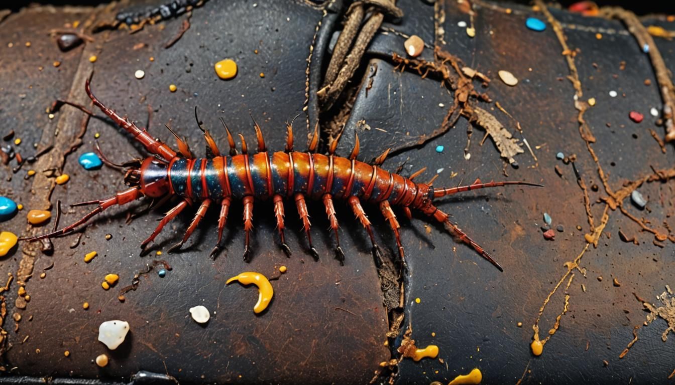 Centipede on Shoe Macro Photography Splatter Art