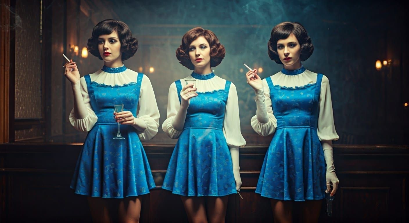 Vibrant 1960s Glamour in Smoky, Cinematic Setting