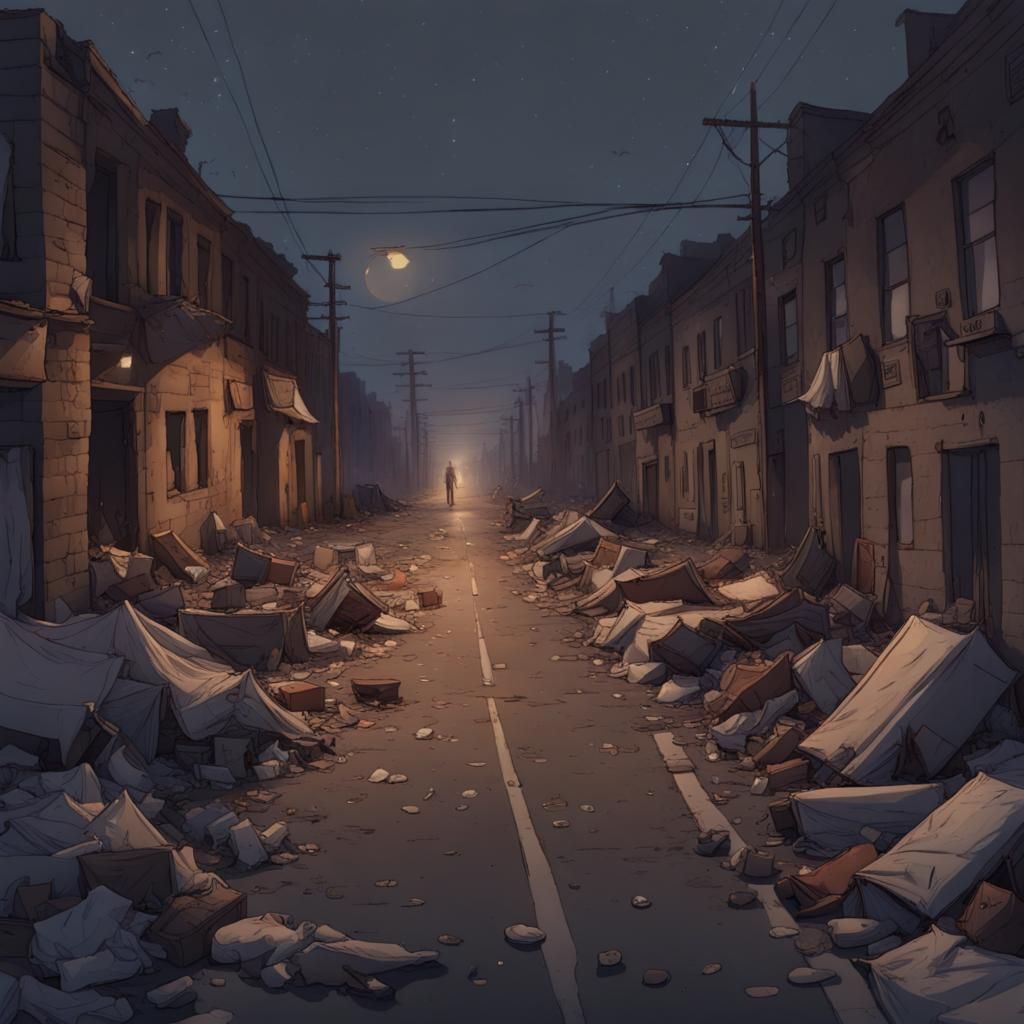 Post-Apocalyptic City Street at Night