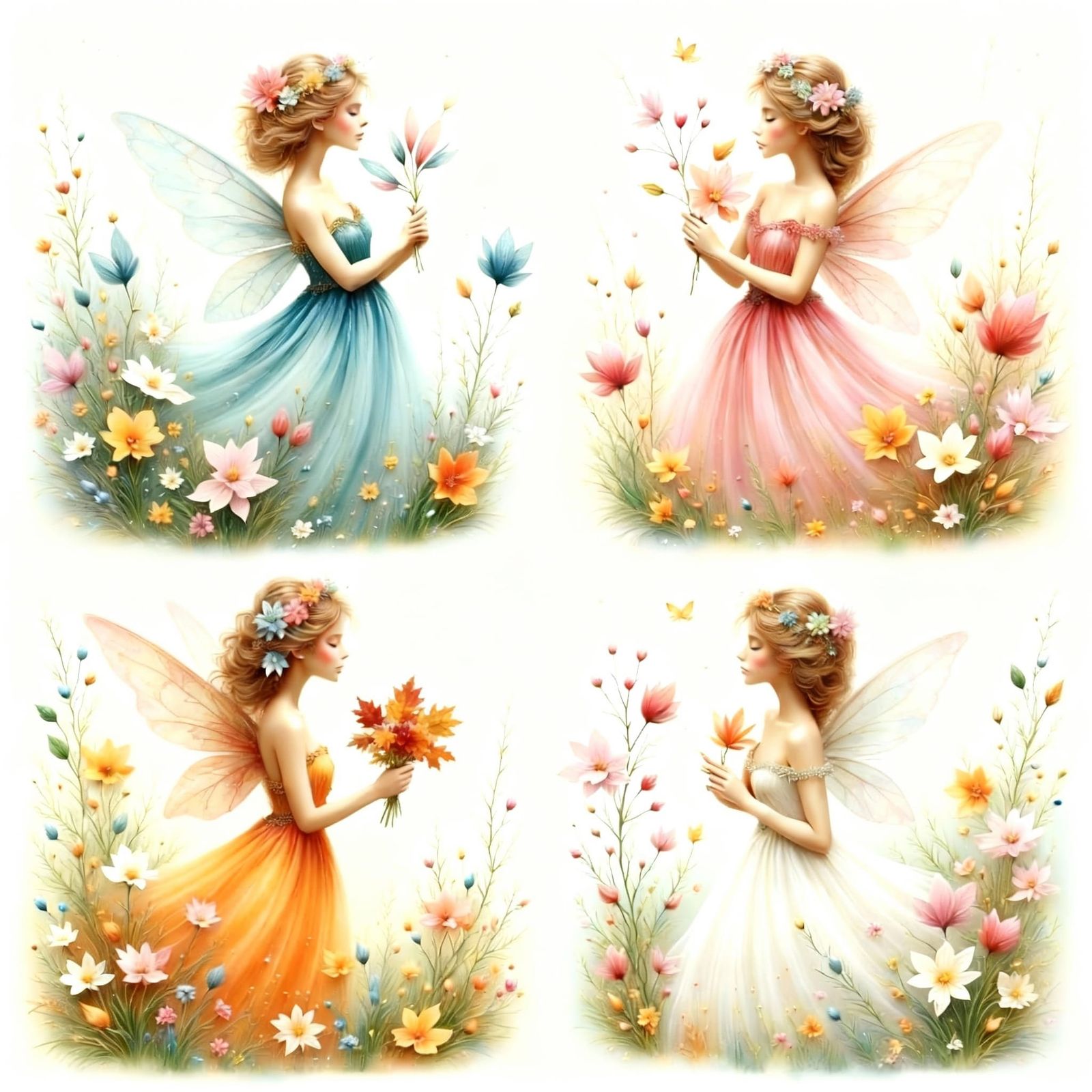 Four Fairies Representing Spring, Summer, Autumn, and Winter