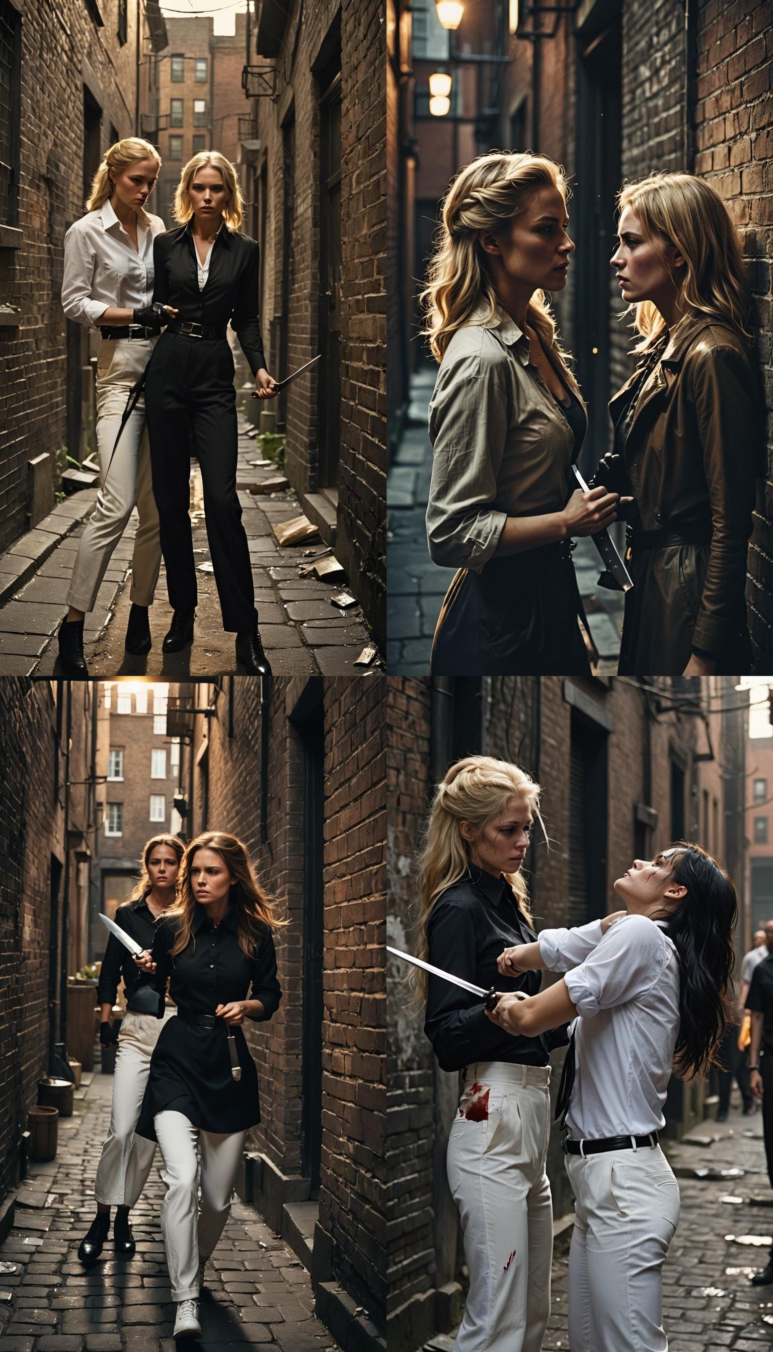 Dramatic 1880s Alleyway Confrontation: Cinematic Film Still