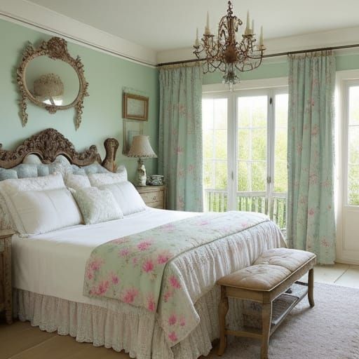 Maximalist Master Bedroom in Shabby Cottage Chic Style