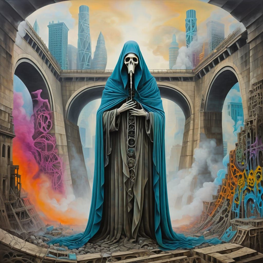 Surreal Oracle in Smoggy Cityscape, in Graffiti-Inspired Sty...