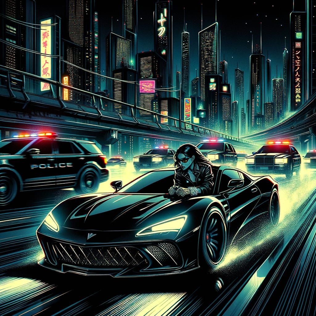 Neon City Chase: Jewel Thief in Film Noir Style