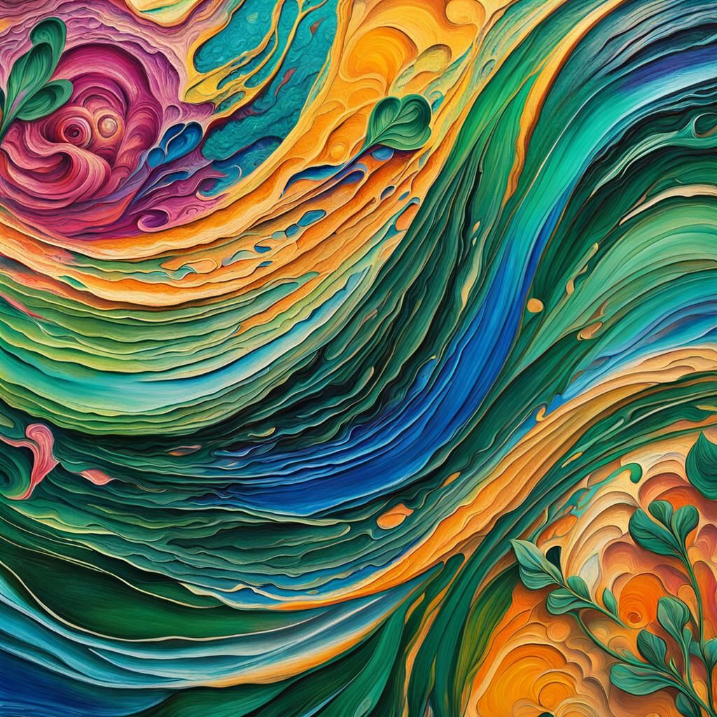 Abstract Expressionist Meadow with Fluid Swirls