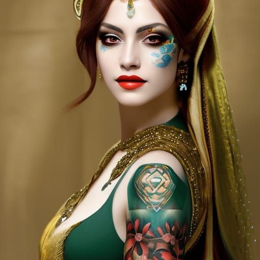 Neo-Victorian Tattooed Beauty in Digital Art Style