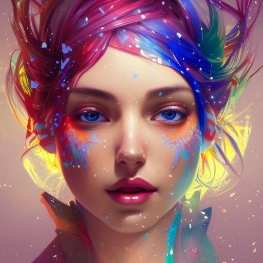 Detailed Colorful Snowflake Portrait in Artgerm Style