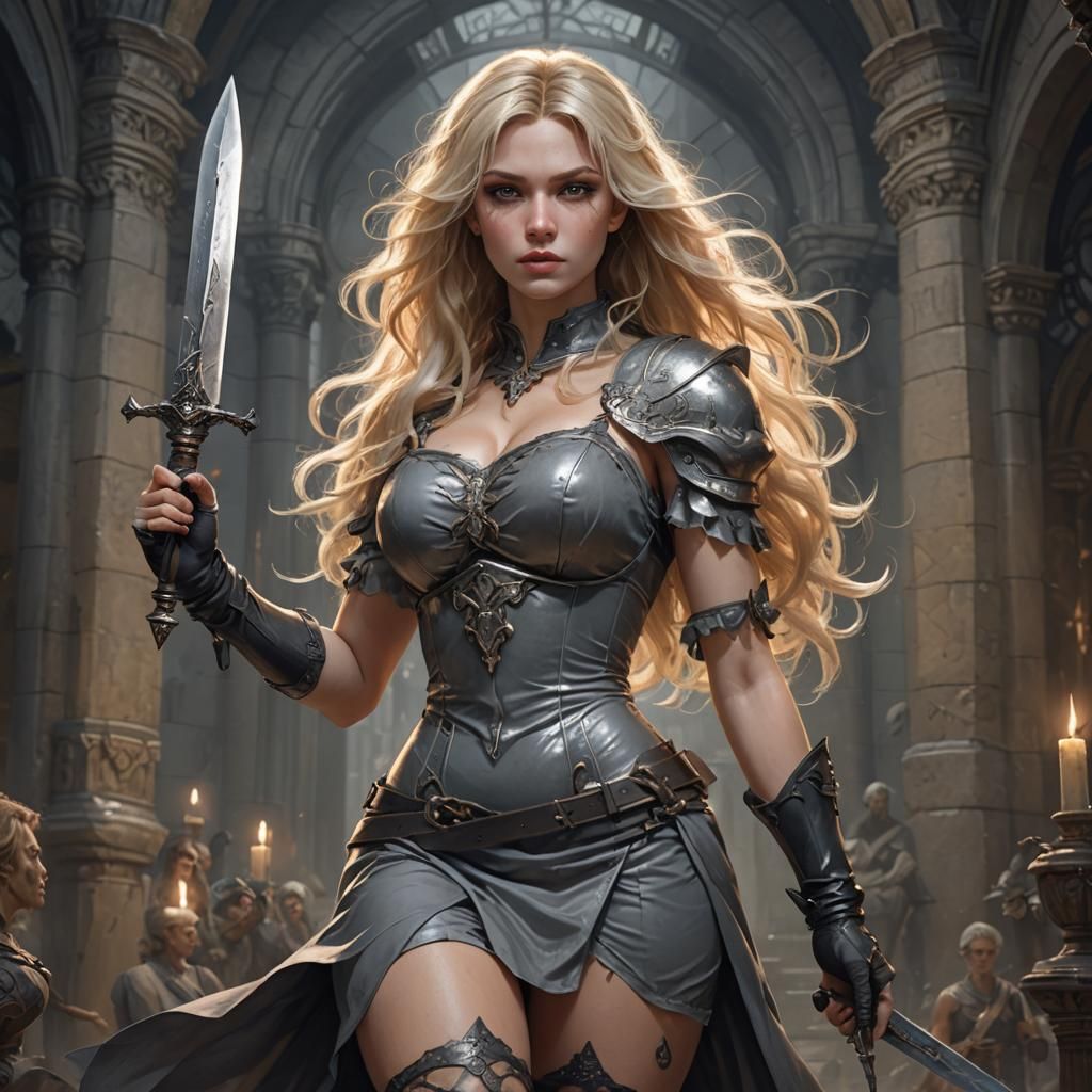 Blonde Warrior with Daggers: Dark Fantasy Art