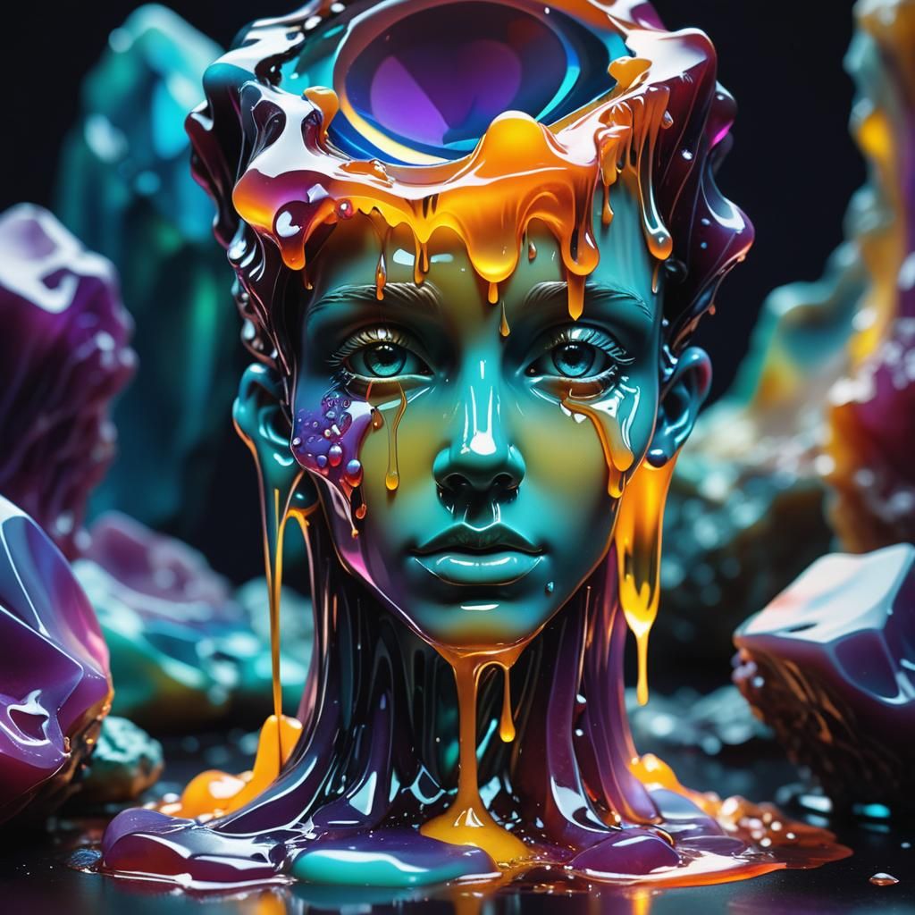 Melting Wax Gemstone Sculpture in Digital Art Style