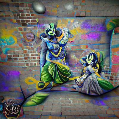 Radha Krishna Chalk Art in Film Noir Style