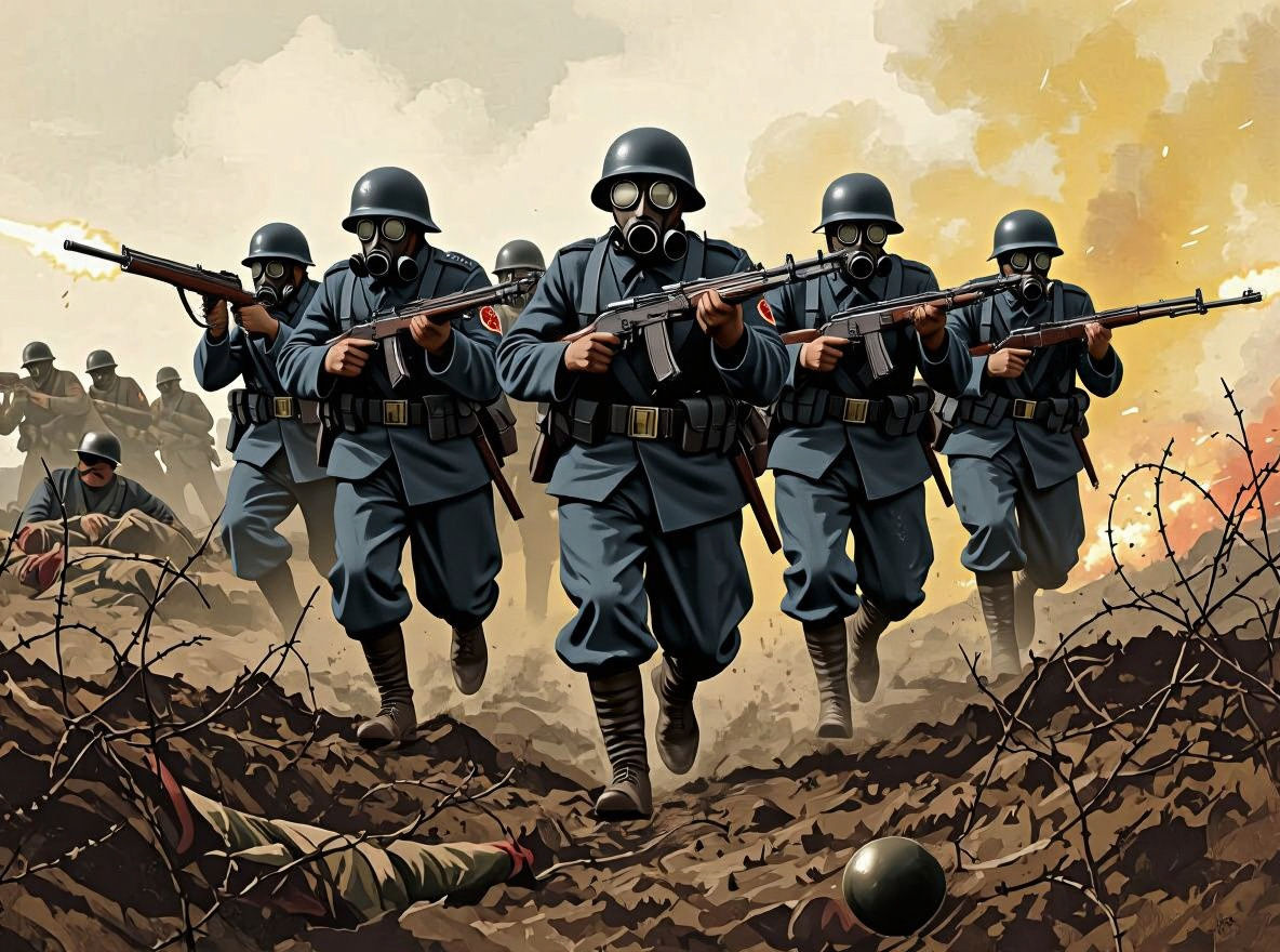 WW1 German Stormtroopers Charge Through No Man's Land