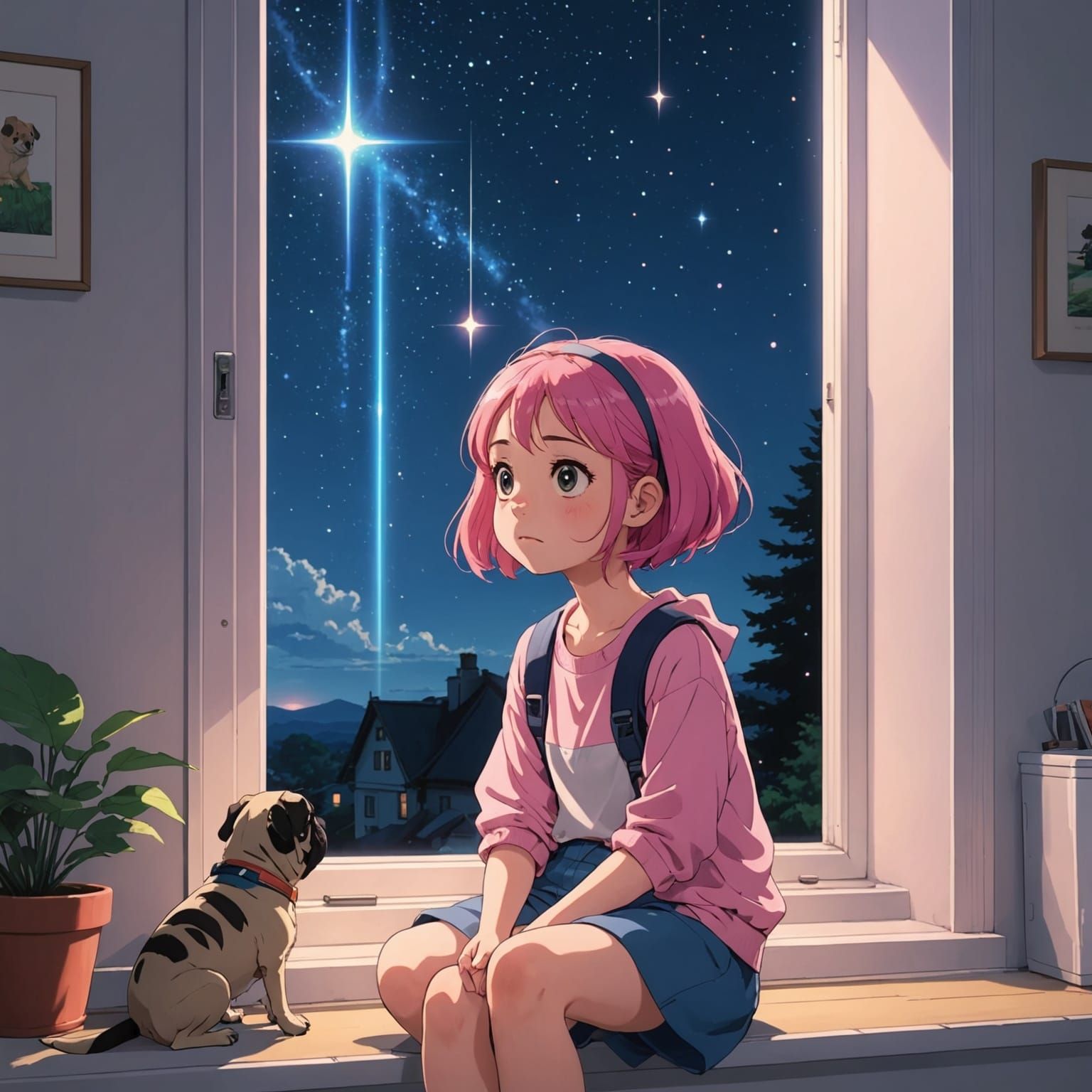 Girl with Horse Ears Looks at Falling Star in Vibrant Anime ...